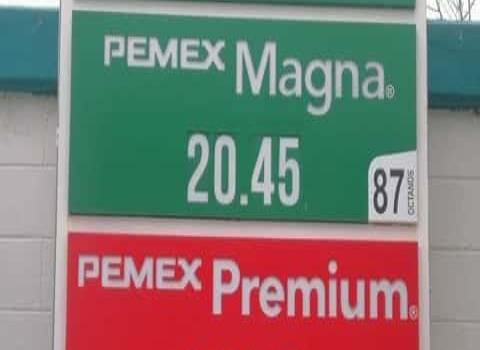 Precio de la gasolina está en 20.45 el litro