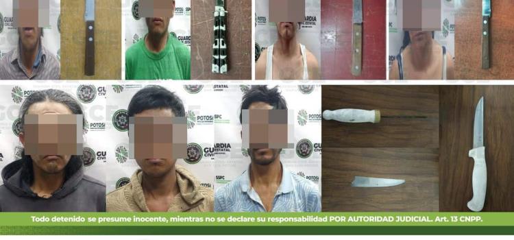 Siete detenidos por traer armas blancas