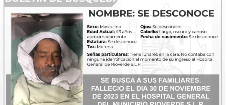 Buscan a familiares de persona fallecida