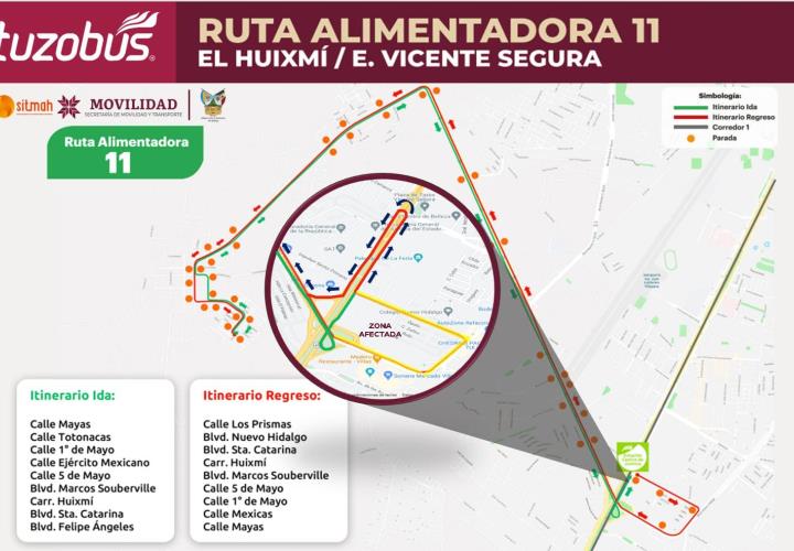 Tuzobús informa sobre desvío en Rutas Alimentadoras