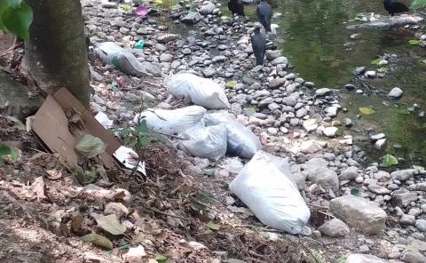 Arrojan grandes cantidades de basura en el arroyo Acontla