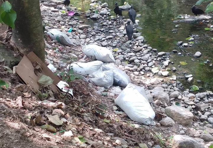 Arrojan grandes cantidades de basura en el arroyo Acontla