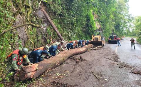 Liberan carretera en Tlanchinol, tras deslave 
